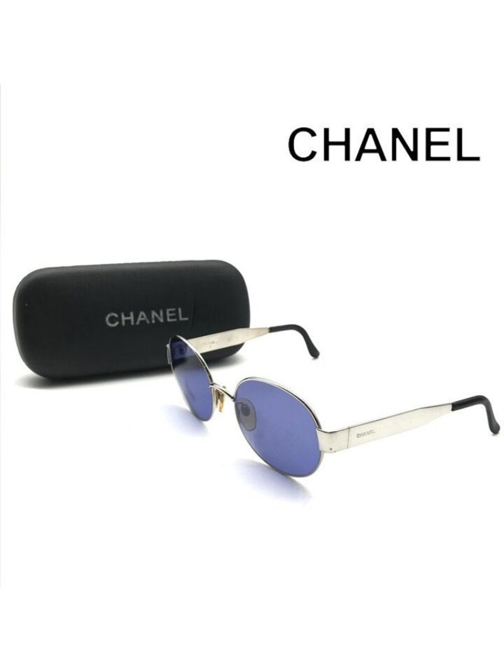Chanel Logo Sunglasses Eyewear Blue Silver